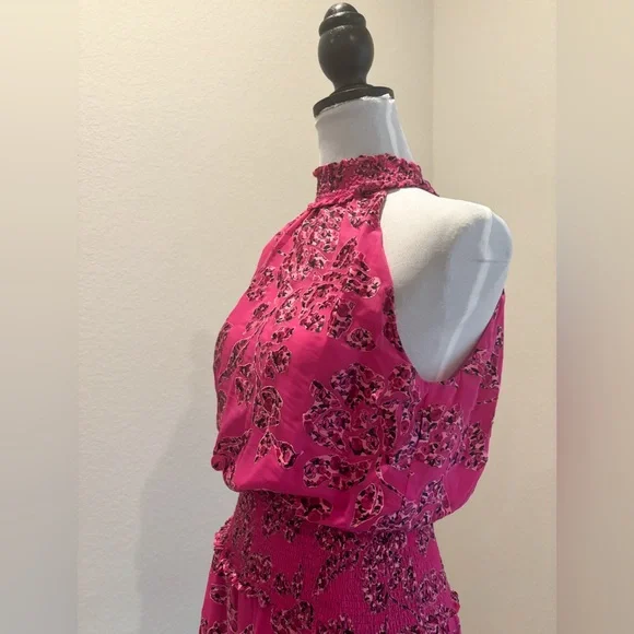 White House Black Market Floral Burnout Smocked Neck Midi Dress - Picture 9 of 12